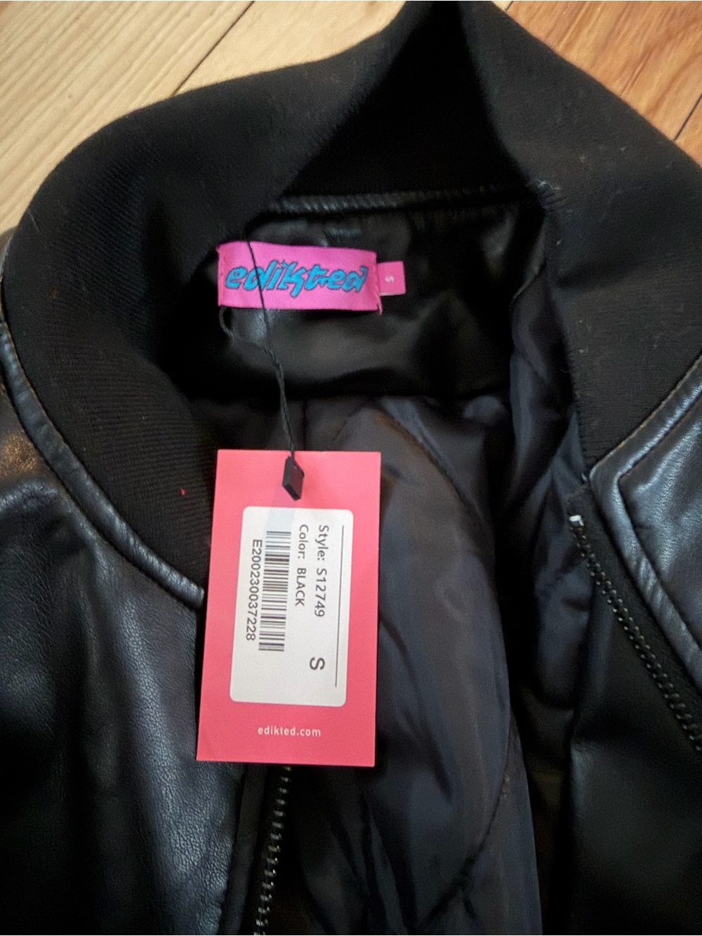 Edikted Black Oversized Leather-Look Bomber Jacket - Picture 4 of 6